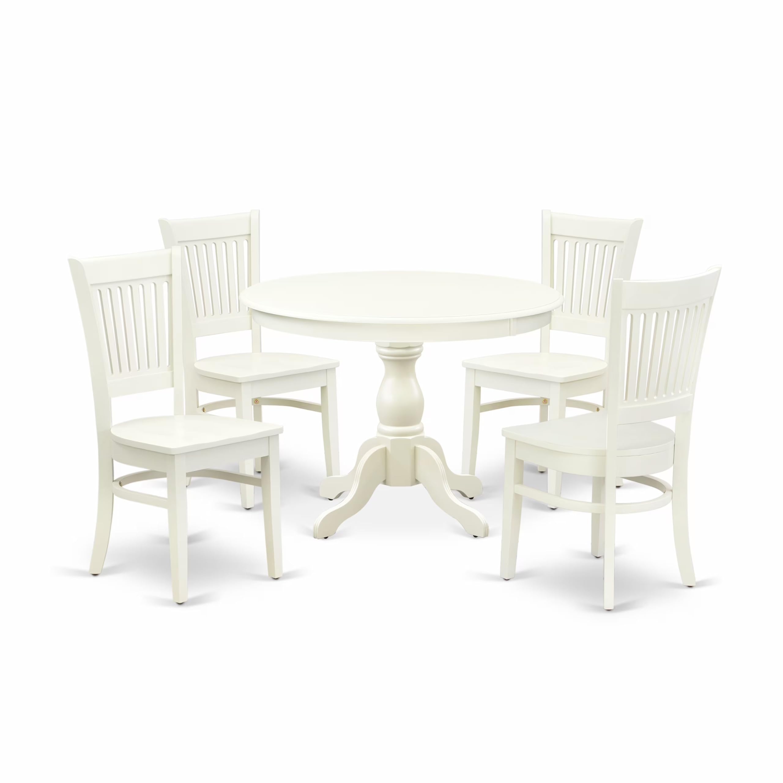 East West Furniture Hbva5-Lwh-W 5 Piece Dining Room Furniture Set Includes A Round Kitchen Table With Pedestal And 4 Dining Chairs, 42X42 Inch, Linen White